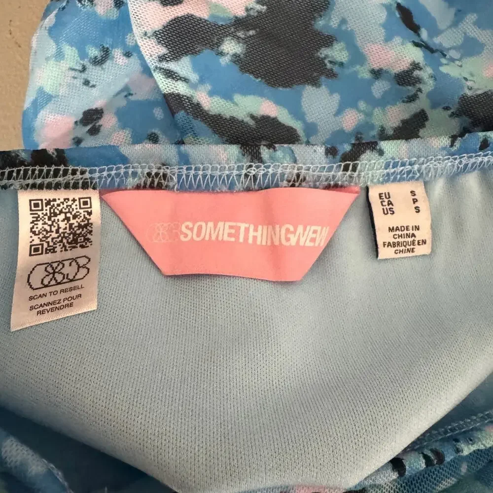 Something New Skirt Small Blue Serena Mesh Mini Malibu Swirl High Waist Retro
